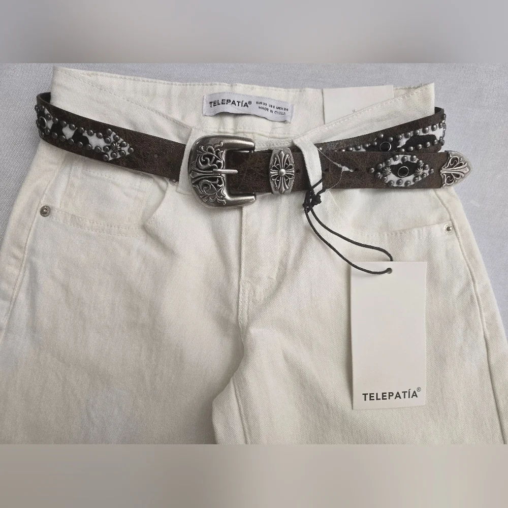 Telepatía White Wide-Leg Low Rise Size 0/24 Jeans Belt Included‎
